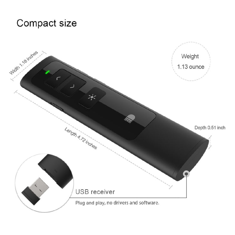 Doosl DSIT013 Puntatore laser multifunzione ricaricabile per presentazioni PowerPoint da 2,4 GHz, telecomando, per PowerPoint/Keynote/Prezi, distanza di controllo: 100 m