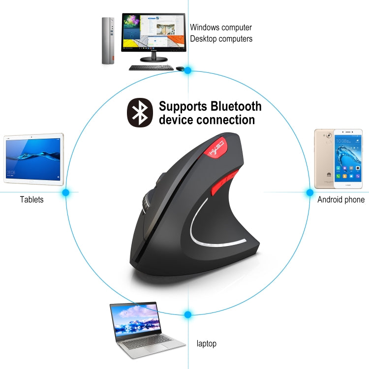 HXSJ T29 Bluetooth 3.0 Wireless Bluetooth 6 tasti 2400 DPI Mouse ottico verticale con ergonomia regolabile, 6 Buttons T29 Black, 6 Buttons T29 Grey