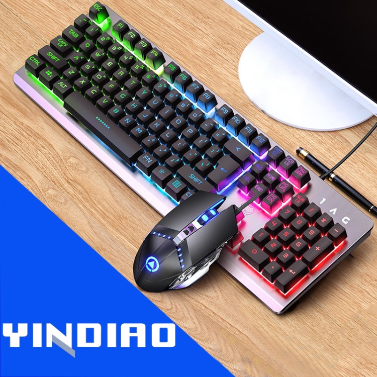 YINDIAO K002 Tastiera retroilluminata RGB con sensazione meccanica cablata USB + set mouse ottico silenzioso, RGB Backlight / Black, RGB Backlight / Silent / Black, Orange Backlight / Black, RGB Backlight / White