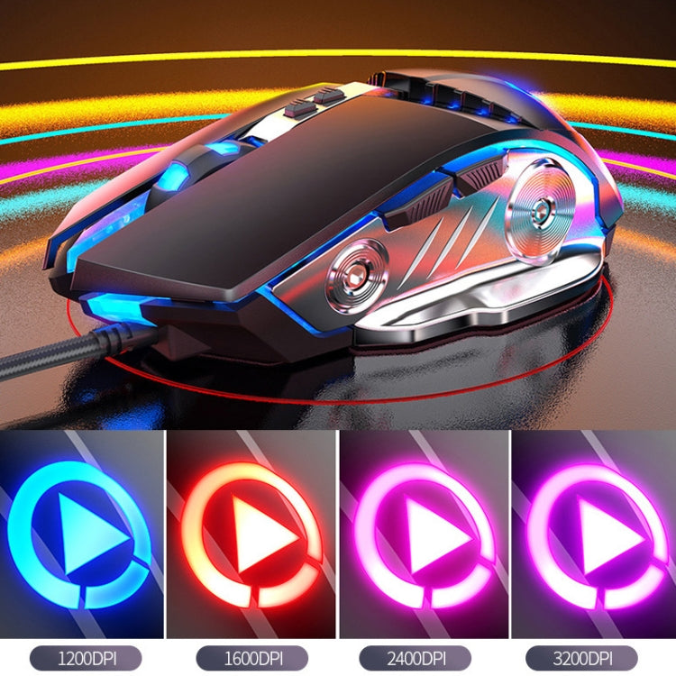 YINDIAO K002 Tastiera retroilluminata RGB con controllo del suono meccanico cablato USB + mouse ottico silenzioso + set di cuffie, Sound Control Backlight / Black, Sound Control Backlight / Silent / Black