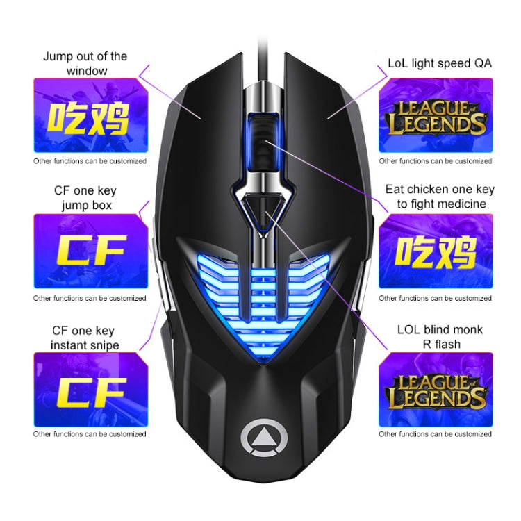 Mouse da gioco cablato programmabile con luce RGB regolabile in 4 modalità YINDIAO G4 3200 DPI