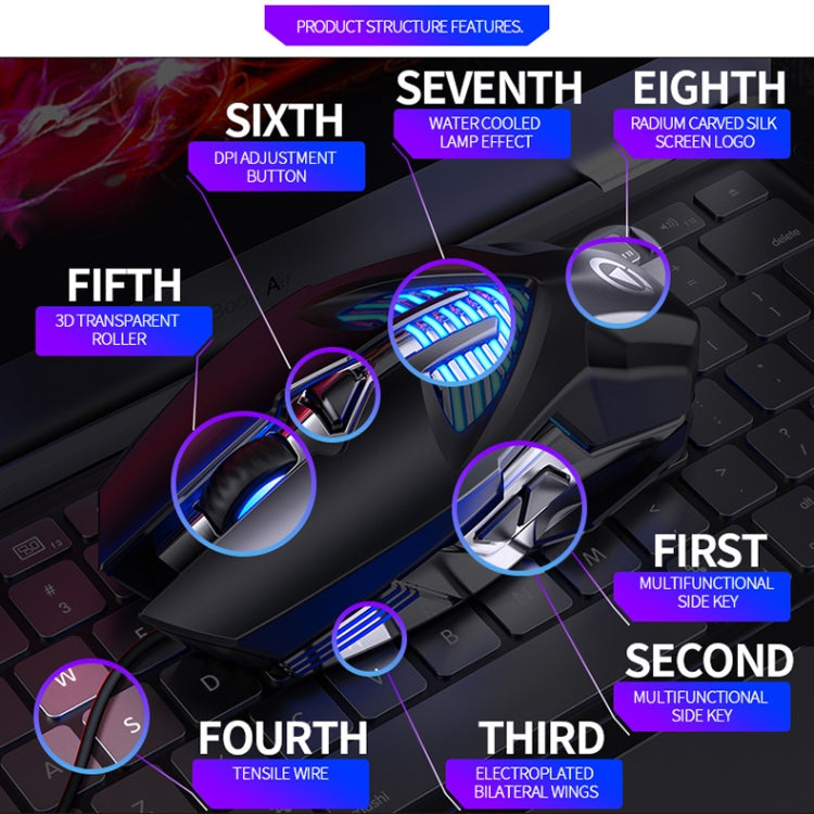 Mouse da gioco cablato programmabile con luce RGB regolabile in 4 modalità YINDIAO G4 3200 DPI