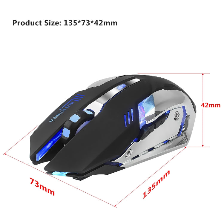 HXSJ M10 2.4GHz 6 tasti USB ricaricabile Illuminazione colorata Mouse da gioco ottico wireless ergonomico 2400 DPI per computer desktop, M10
