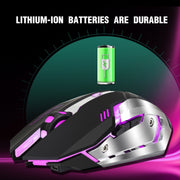 HXSJ M10 2.4GHz 6 tasti USB ricaricabile Illuminazione colorata Mouse da gioco ottico wireless ergonomico 2400 DPI per computer desktop, M10