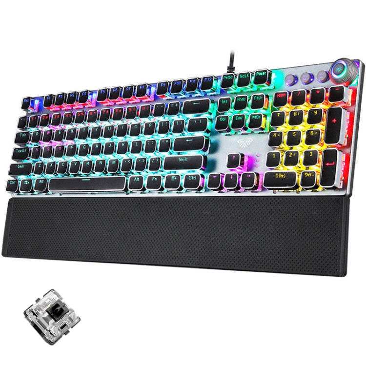 AULA F2088 108 tasti placcatura luce mista punk meccanico interruttore nero tastiera da gioco USB cablata con pulsante in metallo, Black Switch Silver