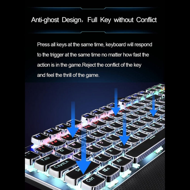 AULA F2088 108 tasti placcatura luce mista punk interruttore meccanico blu tastiera da gioco USB cablata con pulsante in metallo, Blue Switch Silver