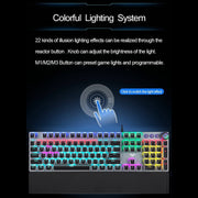 AULA F2088 108 tasti placcatura luce mista punk interruttore meccanico blu tastiera da gioco USB cablata con pulsante in metallo, Blue Switch Silver