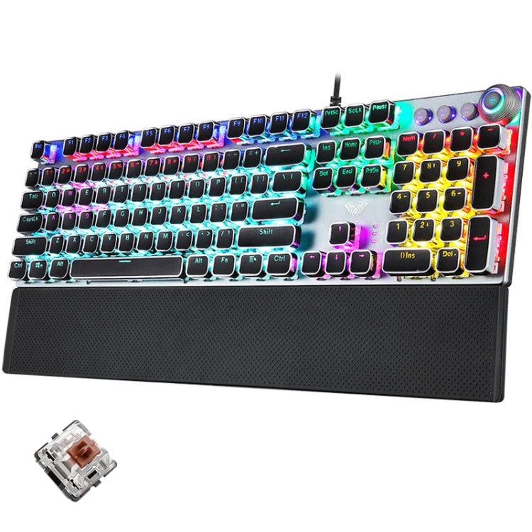 AULA F2088 108 tasti placcatura luce mista punk meccanico interruttore marrone tastiera da gioco USB cablata con pulsante in metallo, Brown Switch Silver