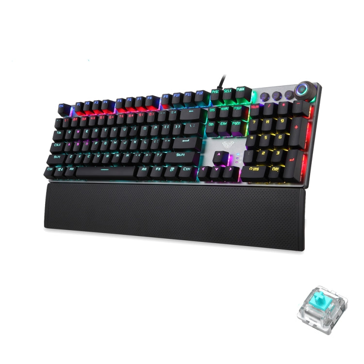 AULA F2088 Tastiera da gioco USB cablata con interruttore blu meccanico a 108 tasti a luce mista con pulsante in metallo, Blue Switch Black