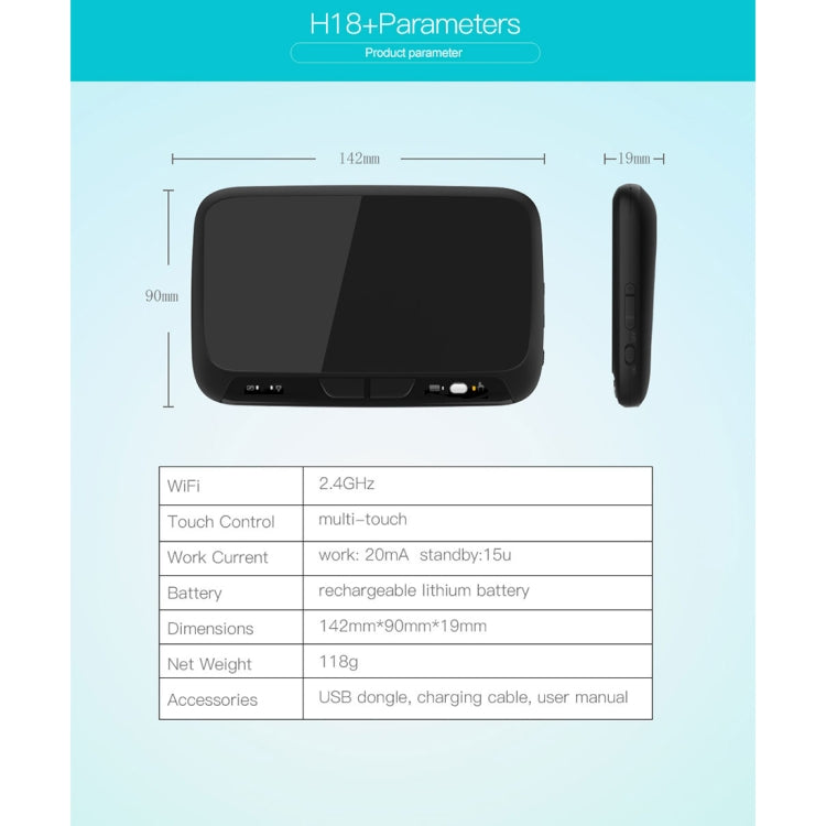 Mini tastiera wireless H18+ da 2,4 GHz, touchpad completo con retroilluminazione regolabile a 3 livelli (nero), H18+ Backlight Keyboard
