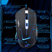 Chasing Leopard T7 USB 6 tasti 2400 DPI Retroilluminazione regolabile a tre velocità Mouse da gioco ottico cablato Contrappeso incorporato, Lunghezza: 1,8 m, T7