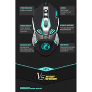 iMICE V5 USB 7 pulsanti 4000 DPI Mouse da gioco ottico retroilluminato colorato cablato per computer PC portatile, V5  (White), V5  (Black)
