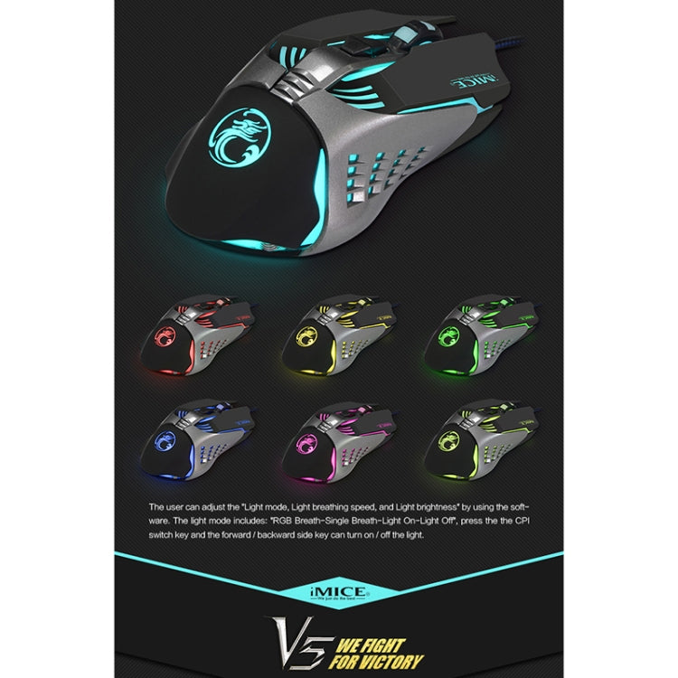 iMICE V5 USB 7 pulsanti 4000 DPI Mouse da gioco ottico retroilluminato colorato cablato per computer PC portatile, V5  (White), V5  (Black)