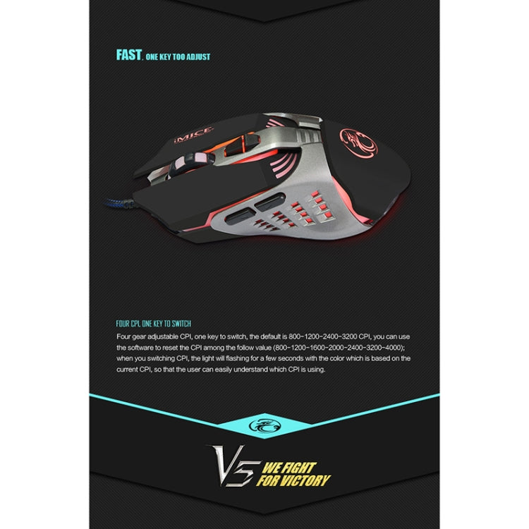 iMICE V5 USB 7 pulsanti 4000 DPI Mouse da gioco ottico retroilluminato colorato cablato per computer PC portatile, V5  (White), V5  (Black)