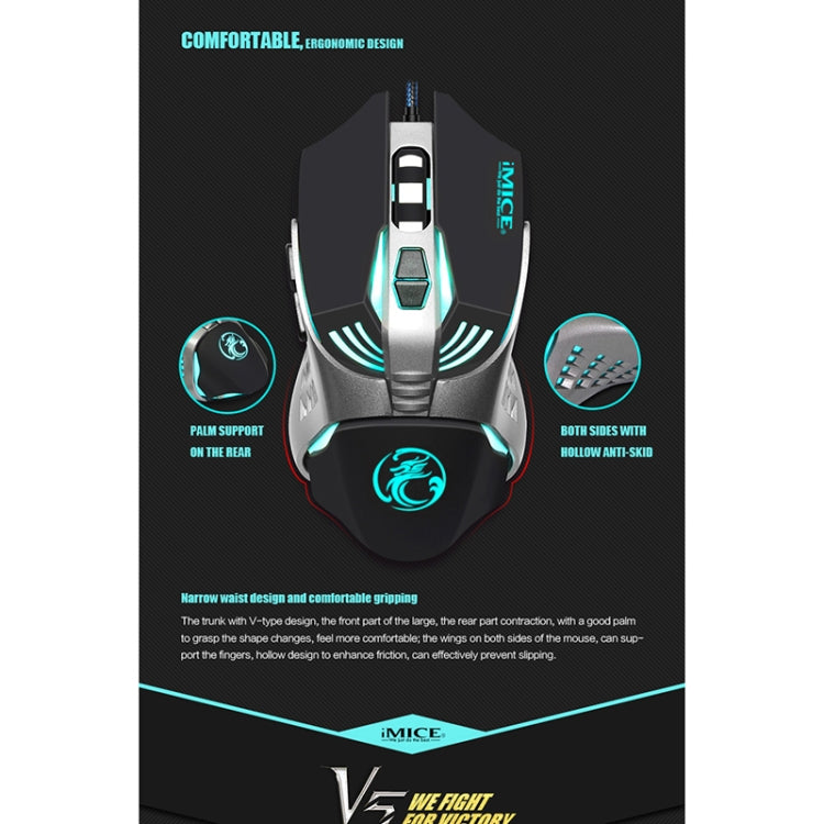 iMICE V5 USB 7 pulsanti 4000 DPI Mouse da gioco ottico retroilluminato colorato cablato per computer PC portatile, V5  (White), V5  (Black)