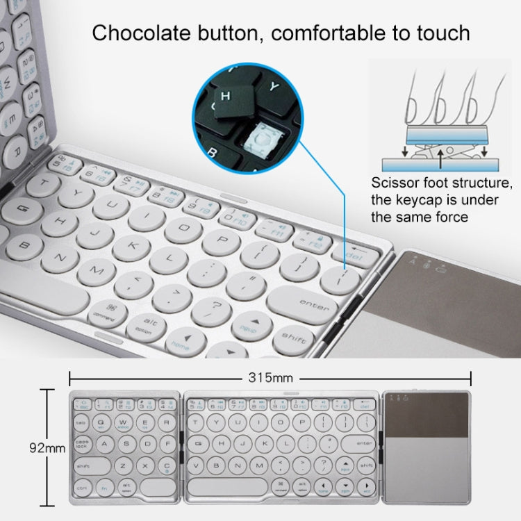 Tastiera Bluetooth wireless ricaricabile tripla GK408 con touchpad, supporto Android / IOS / Windows