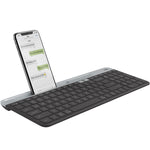 Logitech K580 Dual Mode Tastiera wireless multidispositivo sottile e leggera con supporto per telefono