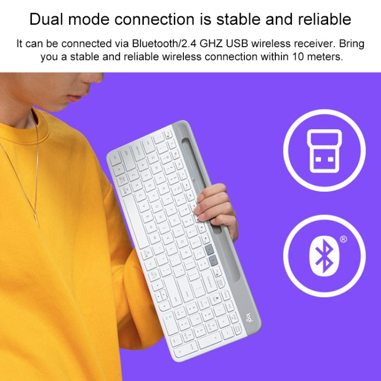 Logitech K580 Dual Mode Tastiera wireless multidispositivo sottile e leggera con supporto per telefono
