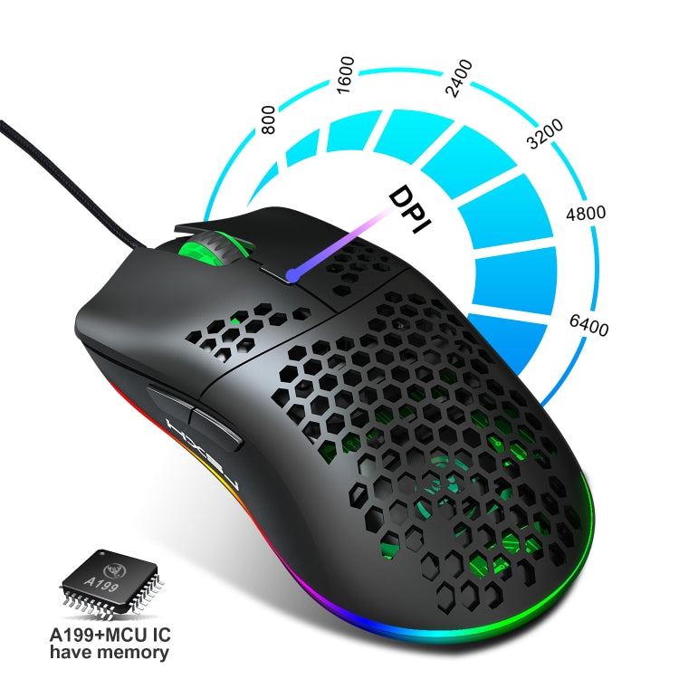 HXSJ J900 Mouse cablato da gioco programmabile con illuminazione RGB a 6 tasti (bianco), J900(Black), J900(White)