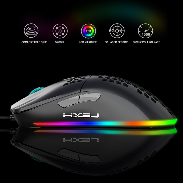 HXSJ J900 Mouse cablato da gioco programmabile con illuminazione RGB a 6 tasti (bianco), J900(Black), J900(White)