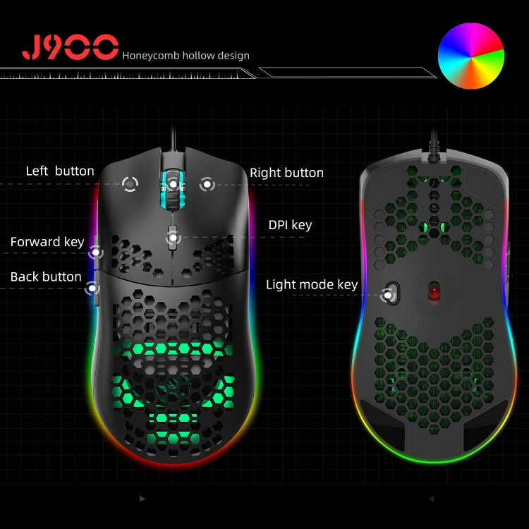 HXSJ J900 Mouse cablato da gioco programmabile con illuminazione RGB a 6 tasti (bianco), J900(Black), J900(White)