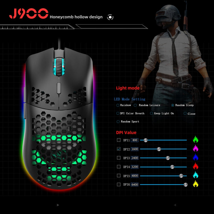 HXSJ J900 Mouse cablato da gioco programmabile con illuminazione RGB a 6 tasti (bianco), J900(Black), J900(White)