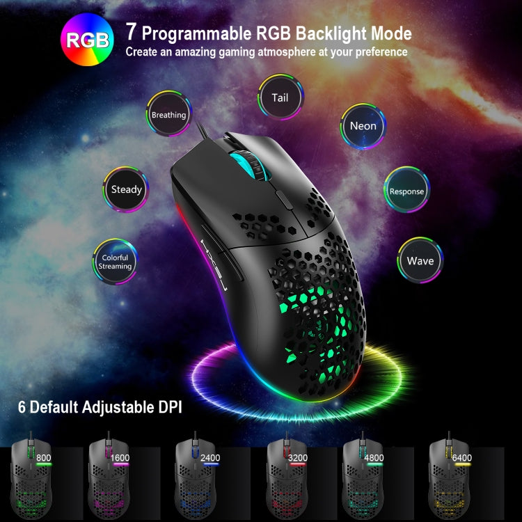 HXSJ J900 Mouse cablato da gioco programmabile con illuminazione RGB a 6 tasti (bianco), J900(Black), J900(White)