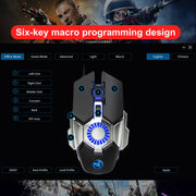 Mouse cablato per giochi e-sport programmabili con illuminazione colorata HXSJ J700, J700