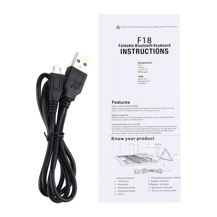 F18 Tastiera wireless Bluetooth pieghevole ultrasottile ricaricabile a 58 tasti con supporto