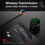 Mouse wireless da gioco programmabile con illuminazione colorata HXSJ T66 a 7 tasti, T66(White), T66(Black)