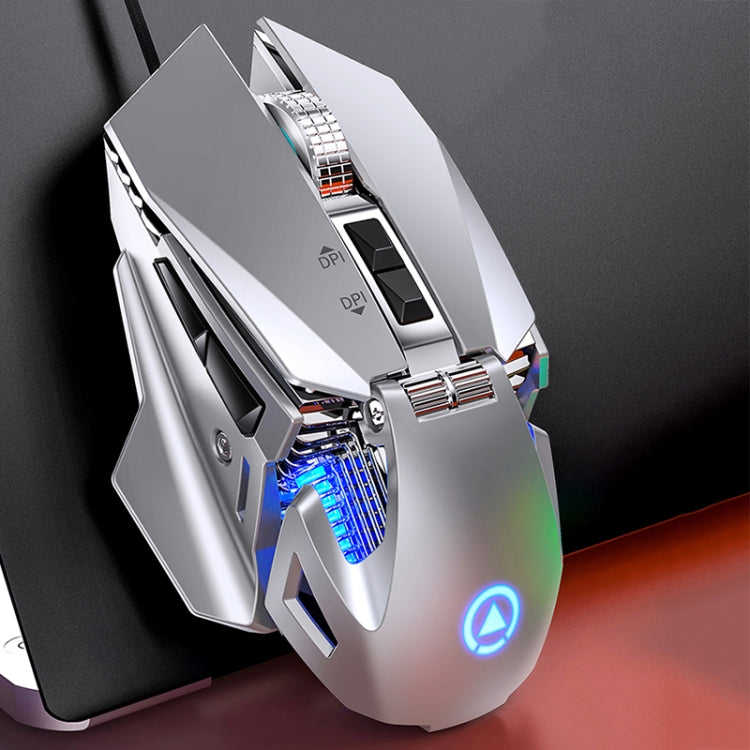YINDIAO G10 7200 DPI 7 modalità regolabili 7 tasti RGB luce cablata metallo meccanico hard core mouse macro, stile: versione audio