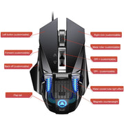 YINDIAO G10 7200 DPI 7 modalità regolabili 7 tasti RGB luce cablata metallo meccanico hard core mouse macro, stile: versione audio