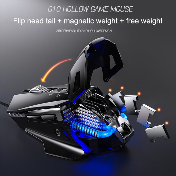 YINDIAO G10 7200 DPI 7 modalità regolabili 7 tasti RGB luce cablata metallo meccanico hard core mouse macro, stile: versione audio
