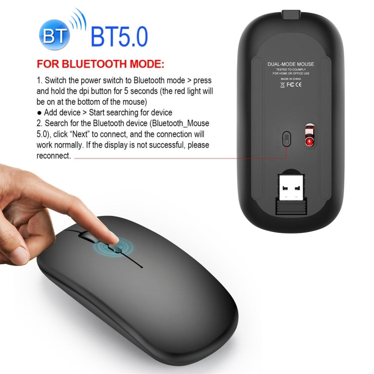 Mouse per PC notebook Bluetooth wireless a doppia modalità ultrasottile silenzioso ricaricabile HXSJ M90 da 2,4 GHz