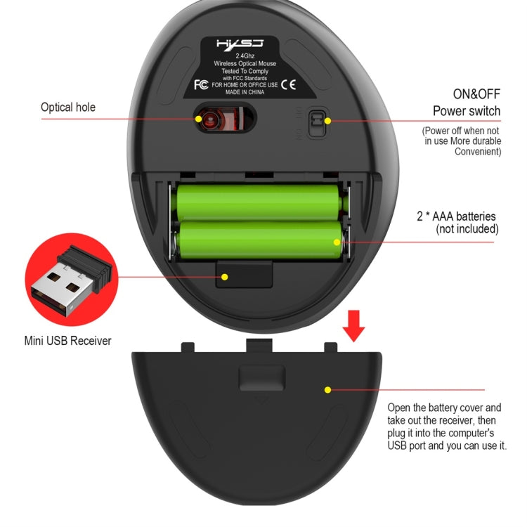 Mouse ottico wireless ergonomico per notebook HXSJ T33 da 2,4 GHz