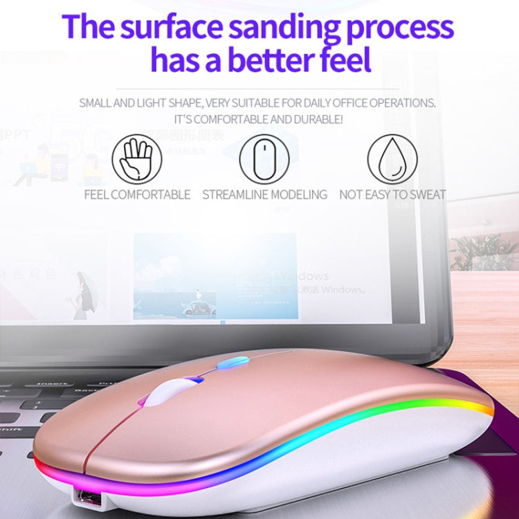 YINDIAO A2 BT3.0 + BT5.0 + 2.4GHz 1600DPI Mouse Bluetooth silenzioso wireless con luce RGB regolabile in 3 modalità, Bluetooth ver.