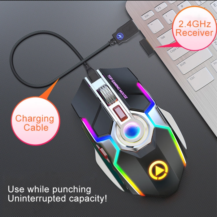 YINDIAO A5 Mouse da gioco silenzioso wireless con luce RGB ricaricabile a 3 modalità da 2,4 GHz 1600 DPI