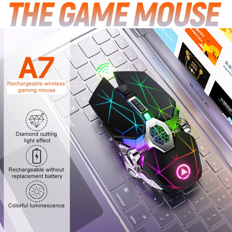 Mouse da gioco silenzioso wireless ricaricabile con luce RGB ricaricabile a 7 tasti YINDIAO A7 da 2,4 GHz 1600 DPI