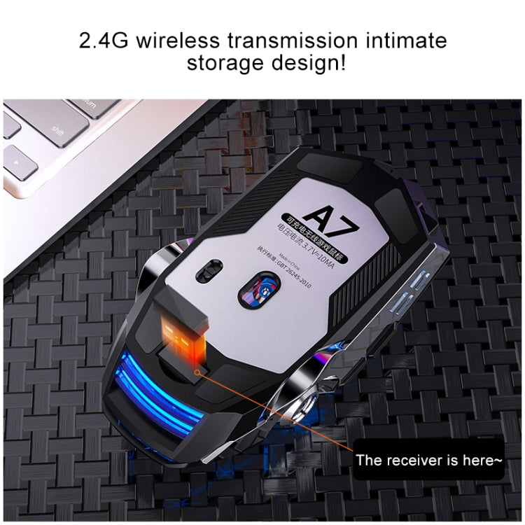Mouse da gioco silenzioso wireless ricaricabile con luce RGB ricaricabile a 7 tasti YINDIAO A7 da 2,4 GHz 1600 DPI