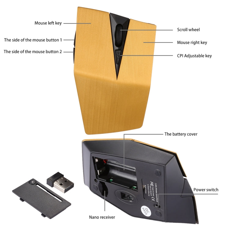 Ricevitore USB da 2,4 GHz Mouse ottico wireless regolabile da 1200 DPI per computer PC portatile