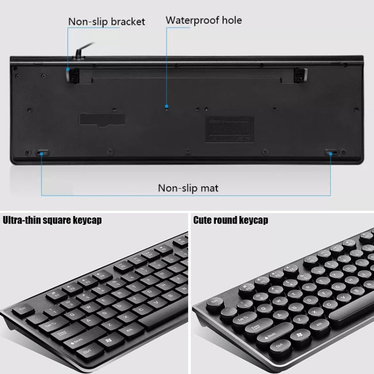 Tastiera per computer cablata USB con chiave quadrata ZGB S500, Square Key (Black), Square Key (White)