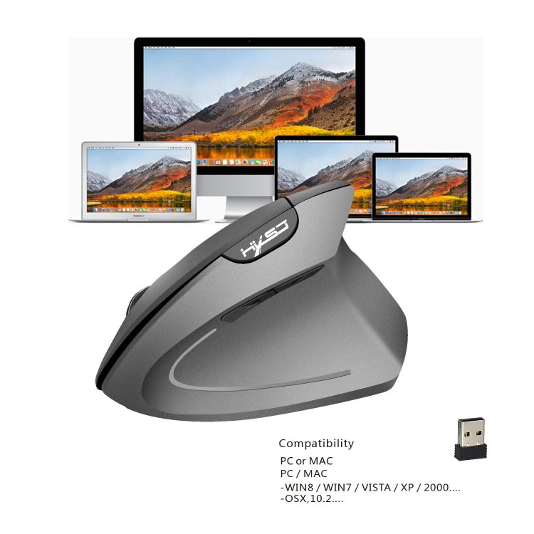 HXSJ T24 Mouse ergonomico verticale wireless a 6 pulsanti 2400 DPI 2.4G con ricevitore USB, 6 Buttons T24 Black, 6 Buttons T24 Grey