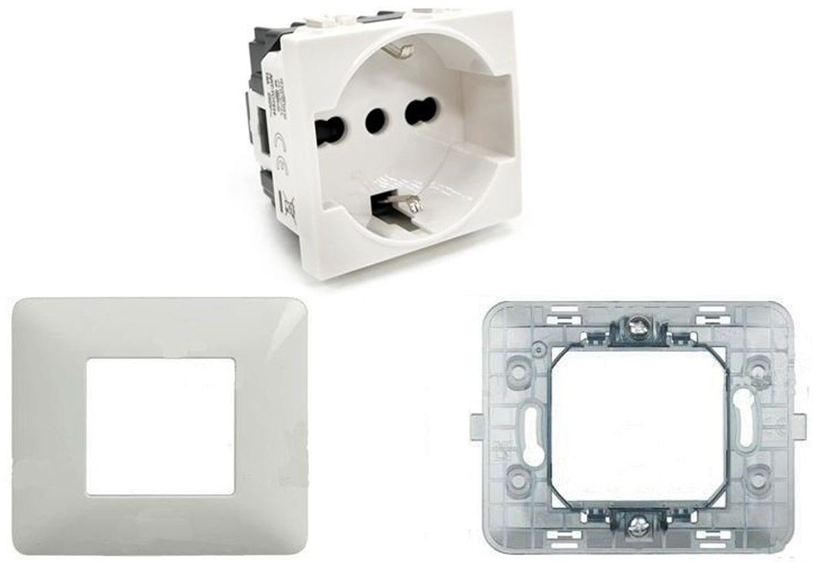 Kit presa Schuko 16A compatibile BTicino Matix con placca e supporto 514B/Mtx 6970597462120  KITMATIX100