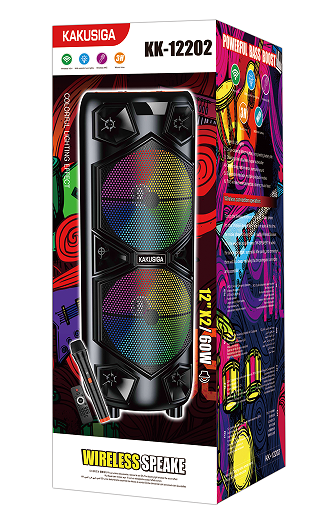 Cassa acustica ricaricabile con telecomando e microfono wireless 2x12" 60W KK-12202