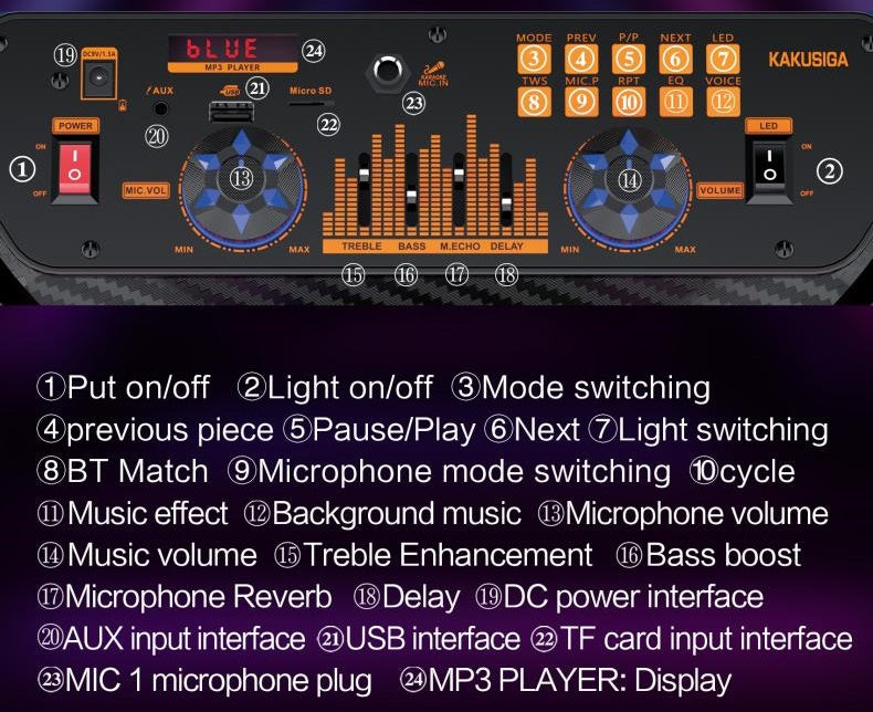 Cassa acustica portatile ricaricabile trolley 15" 40W Luce LED Bluetooth/SD/USB KK-15101