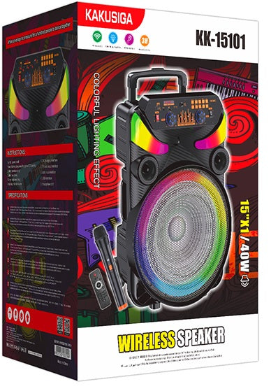 Cassa acustica portatile ricaricabile trolley 15" 40W Luce LED Bluetooth/SD/USB KK-15101