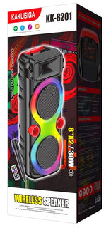 Cassa acustica portatile ricaricabile 2x8" 30W Luce LED Bluetooth TWS/SD/USB KK-8201