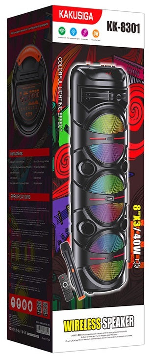 Cassa acustica portatile con tracolla 3x8" 40W Luce LED Bluetooth/Radio/USB KK-8301
