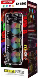 Cassa acustica ricaricabile con telecomando e microfono wireless 3x8" 40W KK-8303  6921042153322