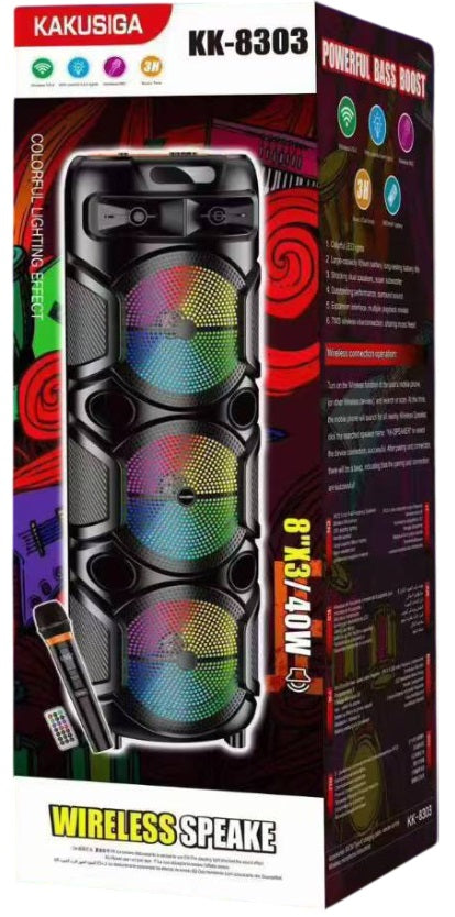 Cassa acustica ricaricabile con telecomando e microfono wireless 3x8" 40W KK-8303  6921042153322